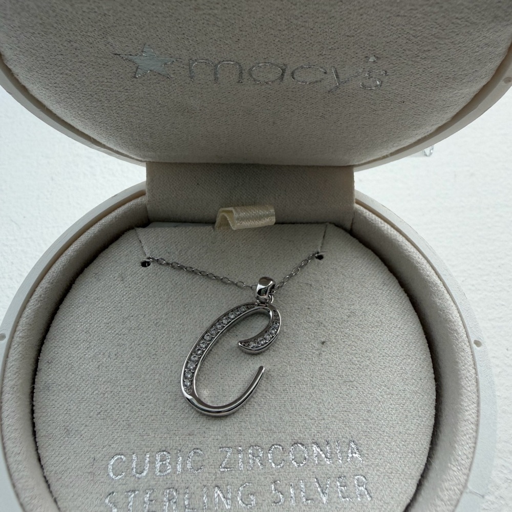 Macy's Festive White Ornament with Sterling Silver Initial “C” Necklace